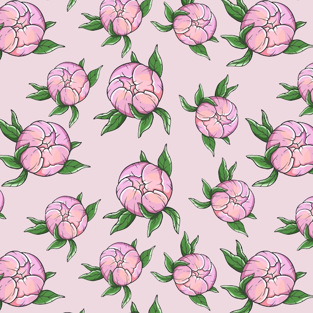 Ilustración de fondo sin costuras de peonías Patrón sin costura de peonía Fondo floral con peonías rosadas