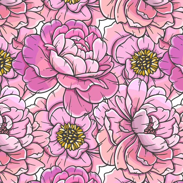 Ilustración de fondo sin costuras de peonías Patrón sin costura de peonía Fondo floral con peonías rosadas