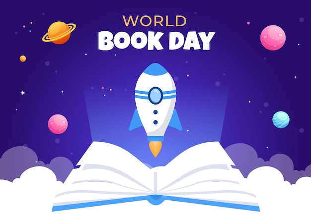 Ilustración de fondo de dibujos animados planos del Día Mundial del Libro Pila de libros para leer Aumentar la comprensión y el conocimiento Adecuado para papel tapiz o póster