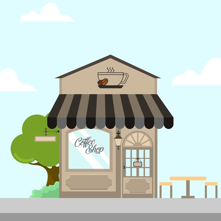 Ilustración de fondo de edificio de tienda de cafetería