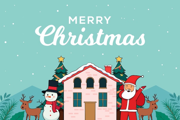 Ilustración de fondo de Feliz Navidad dibujada a mano Imprenta
