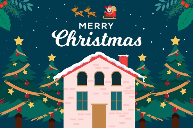 Ilustración de fondo de Feliz Navidad en estilo plano