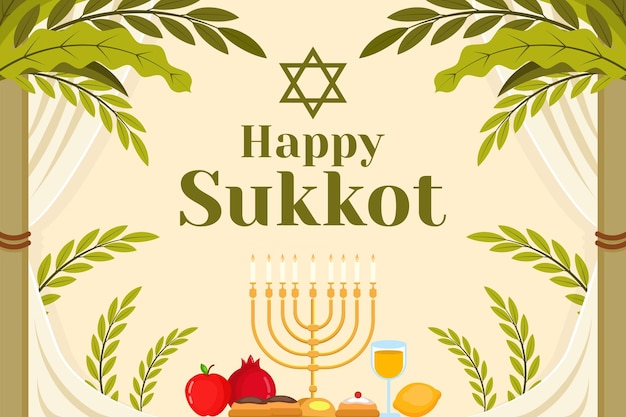 Ilustración de fondo feliz sukkot en diseño plano