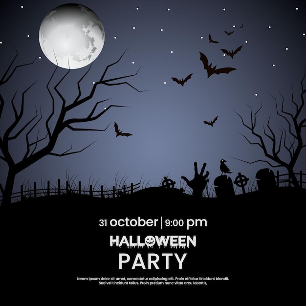 Ilustración de fondo de invitación de fiesta y banner de venta de feliz halloween