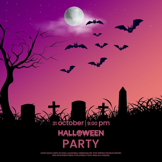 Ilustración de fondo de invitación de fiesta y banner de venta de feliz halloween