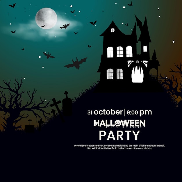 Ilustración de fondo de invitación de fiesta y banner de venta de feliz Halloween