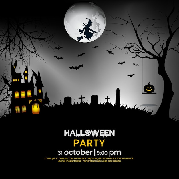 Ilustración de fondo de invitación de fiesta y banner de venta de feliz Halloween