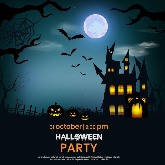 Ilustración de fondo de invitación de fiesta y banner de venta de feliz Halloween