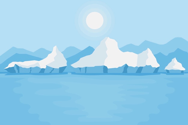 Ilustración de fondo del paisaje de hielo ártico en diseño de estilo plano
