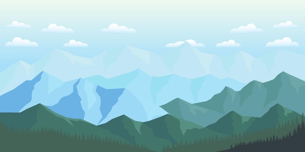 Vector ilustración de fondo de paisaje de montañas de diseño plano