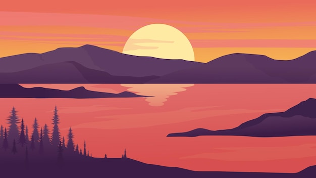 Vector ilustración de fondo de paisaje panorámico hermoso río