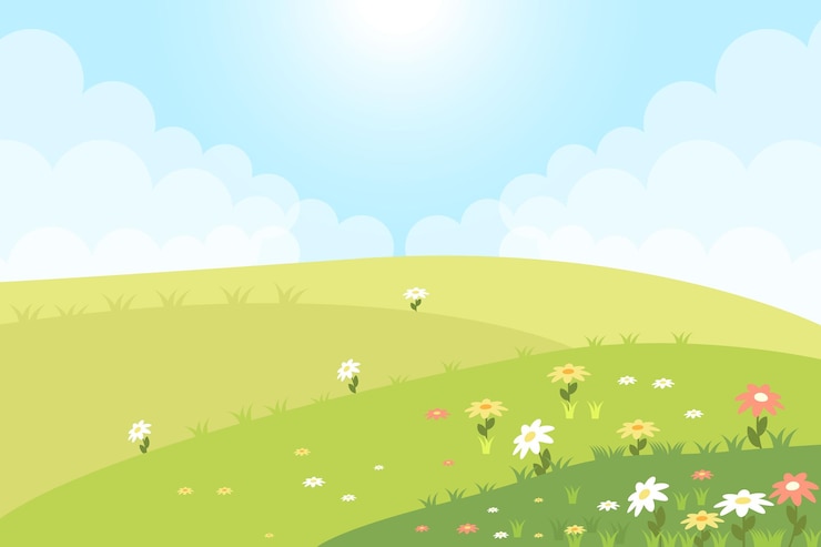 Vector ilustración de fondo de paisaje de primavera en estilo de diseño plano