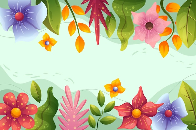 Vector ilustración de fondo de paisaje de primavera de naturaleza con flores de colores y hojas florales