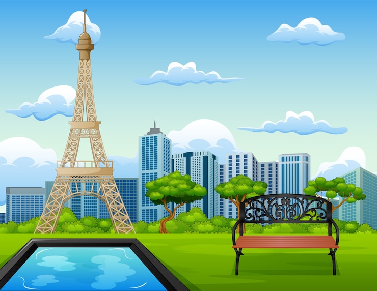 Vector ilustración de fondo de paisaje con la torre eiffel