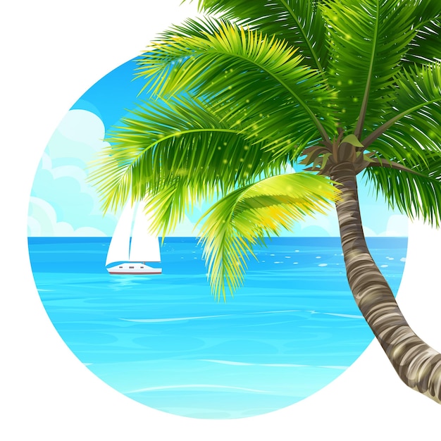 Vector ilustración de fondo palmera y barco en el océano