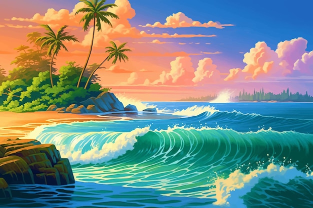 ilustración de fondo de pantalla de playa tropical