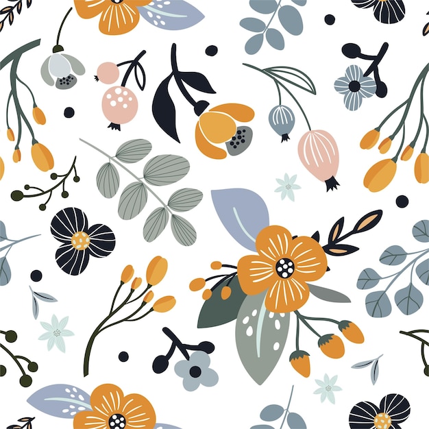 Ilustración de fondo con patrón floral sin costuras