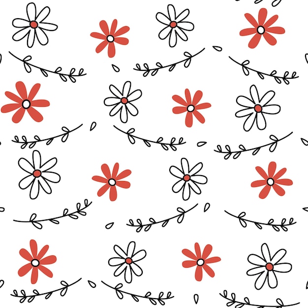 Ilustración de fondo de patrón de vector transparente encantador lindo con flores y hojas de margarita