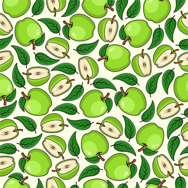 Ilustración de fondo de patrones sin fisuras de fruta de manzana verde