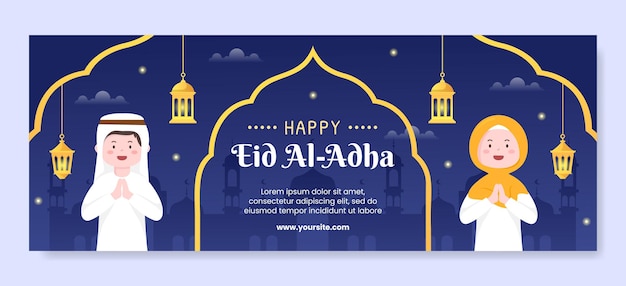 Ilustración de fondo plano de redes sociales de plantilla de eid al adha