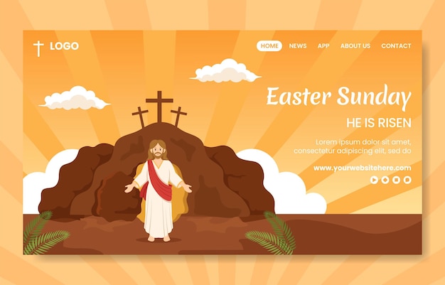 Ilustración de fondo de plantilla dibujada a mano de página de inicio de redes sociales de feliz domingo de Pascua