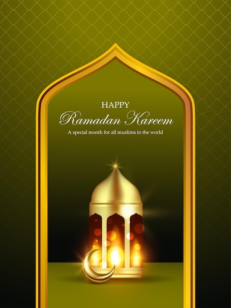 Vector ilustración de fondo de ramadán kareem con portal de mezquita y lámpara colgante con luna