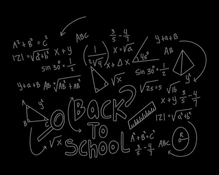 Vector ilustración de fondo realista de las matemáticas en la pizarra