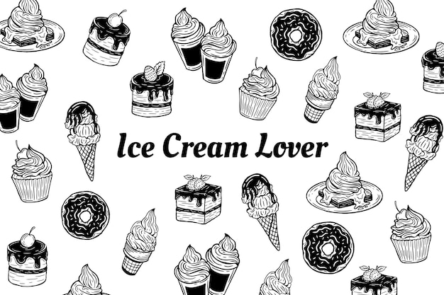 Ilustración de fondo de tienda de comida rápida de helado dibujado a mano