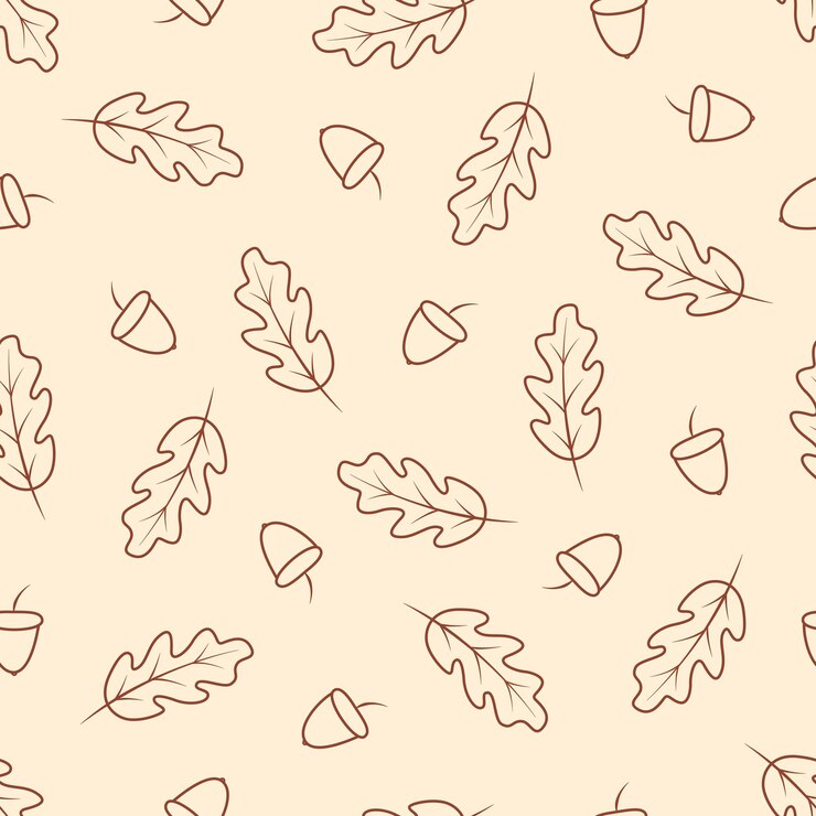 Ilustración de fondo vectorial de hojas de roble y bellotas de otoño sin costuras
