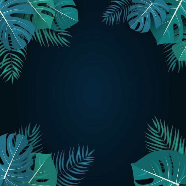 Ilustración de fondo de verano natural de hojas de palma y monstera