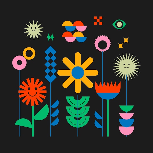 Ilustración de forma geométrica retro colorida de diseño plano