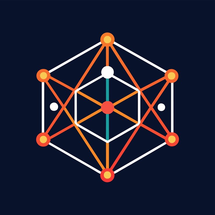 Vector ilustración de formas geométricas conectadas que representan una red formas geométrica que representan la conectividad de la red