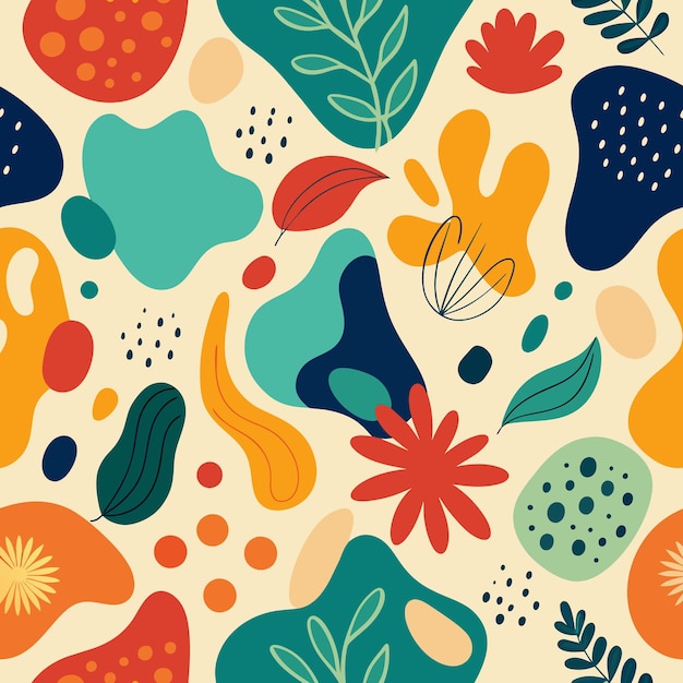 Ilustración de formas orgánicas abstractas y elementos botánicos