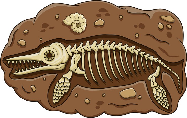 Vector ilustración del fósil de dinosaurio ictiosaurio