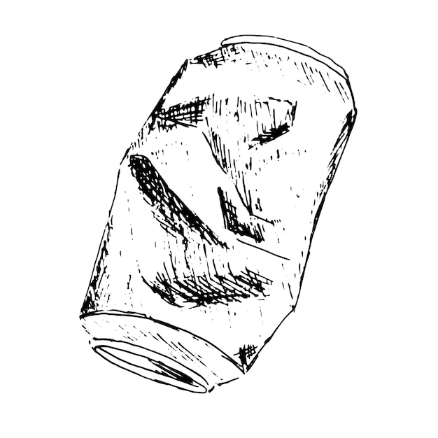 Ilustración de un frasco arrugado Bosquejo de basura Lata de bebida dibujada a mano