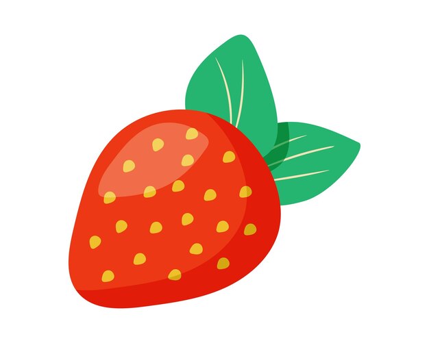 Ilustración de fresa Baya roja con semillas y hojas Cosecha del jardín Baya entera única
