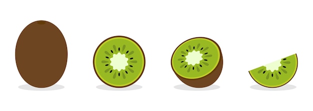 Ilustración de la fruta del kiwi entera y cortada en rodajas