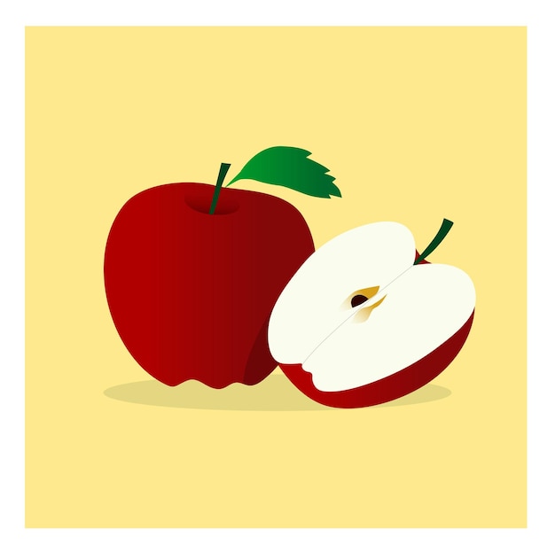 Ilustración de fruta de manzana en un diseño vectorial plano único con hoja y rodaja