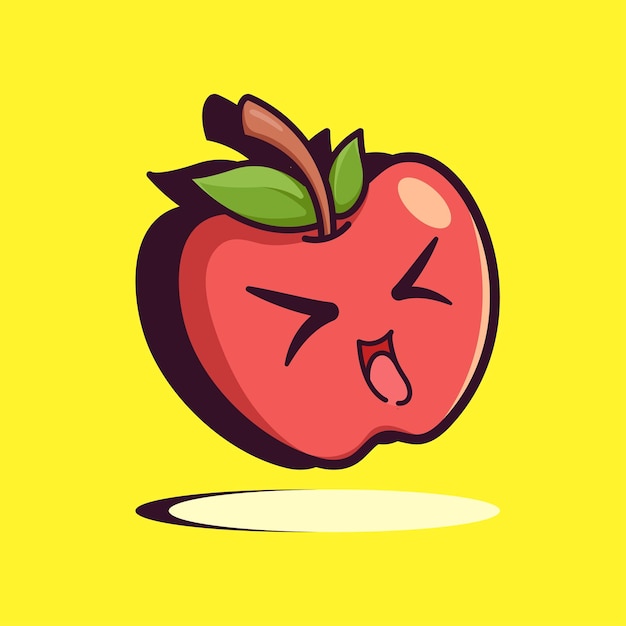 Ilustración de fruta de manzana roja fresca de dibujos animados adorable lindo para mascota de icono de etiqueta y emoticono de logotipo