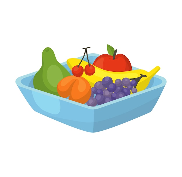 Vector ilustración de frutas de colores variados en un cuenco vector de concepto de dieta vegetariana de alimentación saludable