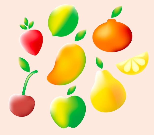 Ilustración de frutas con gradiente brillante