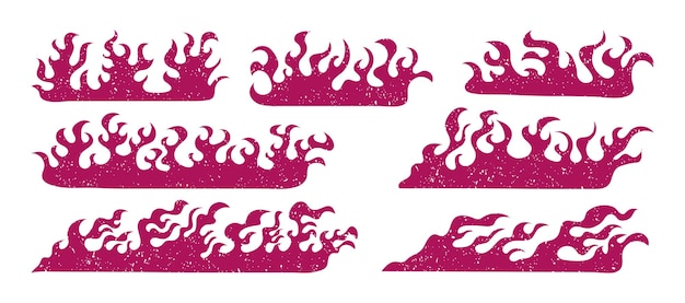 Ilustración de fuego dibujada a mano sobre fondo blanco para el diseño de elementos silueta de llamas en conjunto Vintage