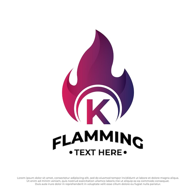 Ilustración de fuego de llama ardiente con plantilla de diseño de letra K mayúscula Diseño de logotipo de llama de fuego