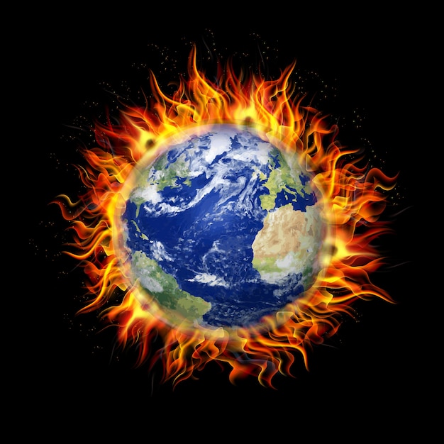Ilustración del fuego que quema el planeta tierra