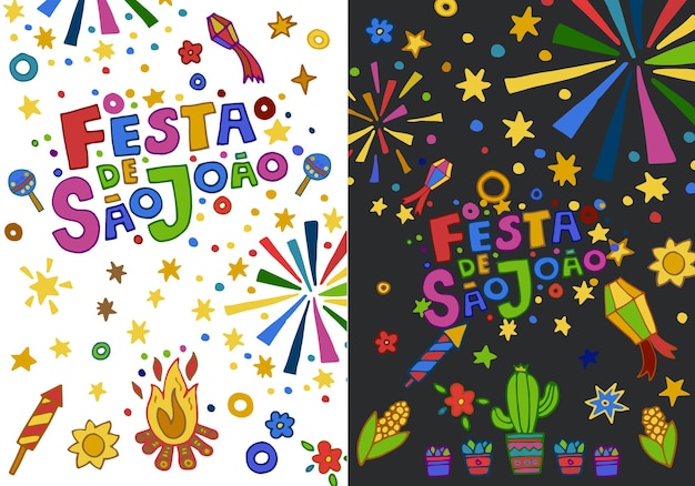 Ilustración de fuegos artificiales coloridos de São João