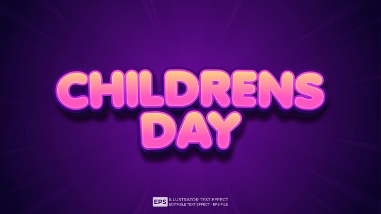 Vector ilustración de fuente de efecto de texto 3d editable del día del niño