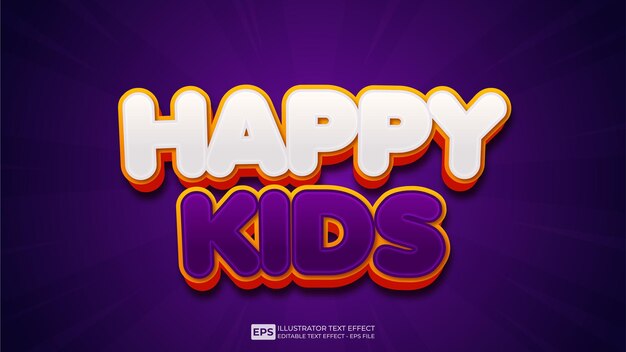 Ilustración de fuente de efecto de texto 3d editable de happy kids