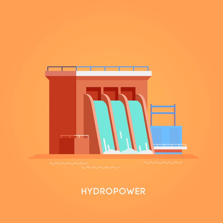 Vector ilustración. fuentes alternativas de energía. energía verde. hidroelectricidad