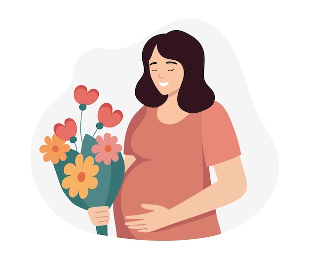 Ilustración de la futura madre embarazada con flores
