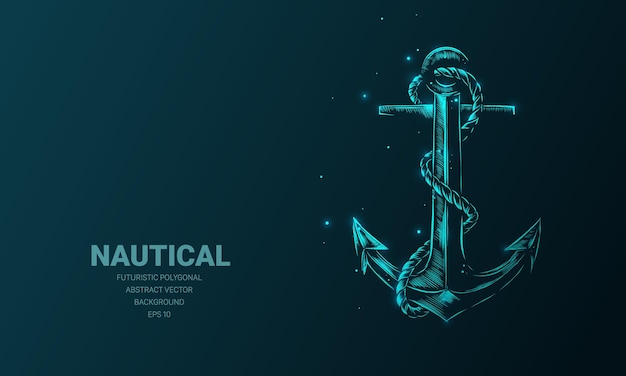 Ilustración futurista con holograma neón ancla náutica boceto concepto brillante icono signo